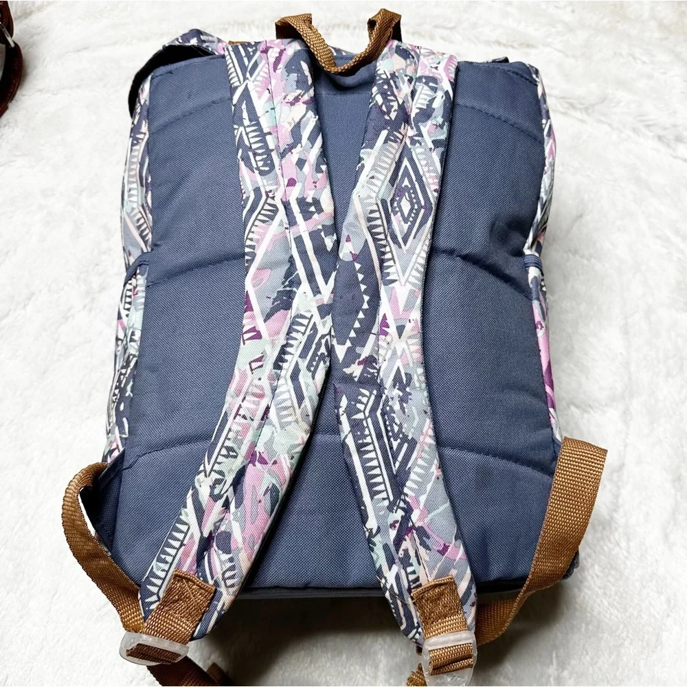 Madison & Dakota Aztec Tribal Print Flap Top Backpack Pink Blue